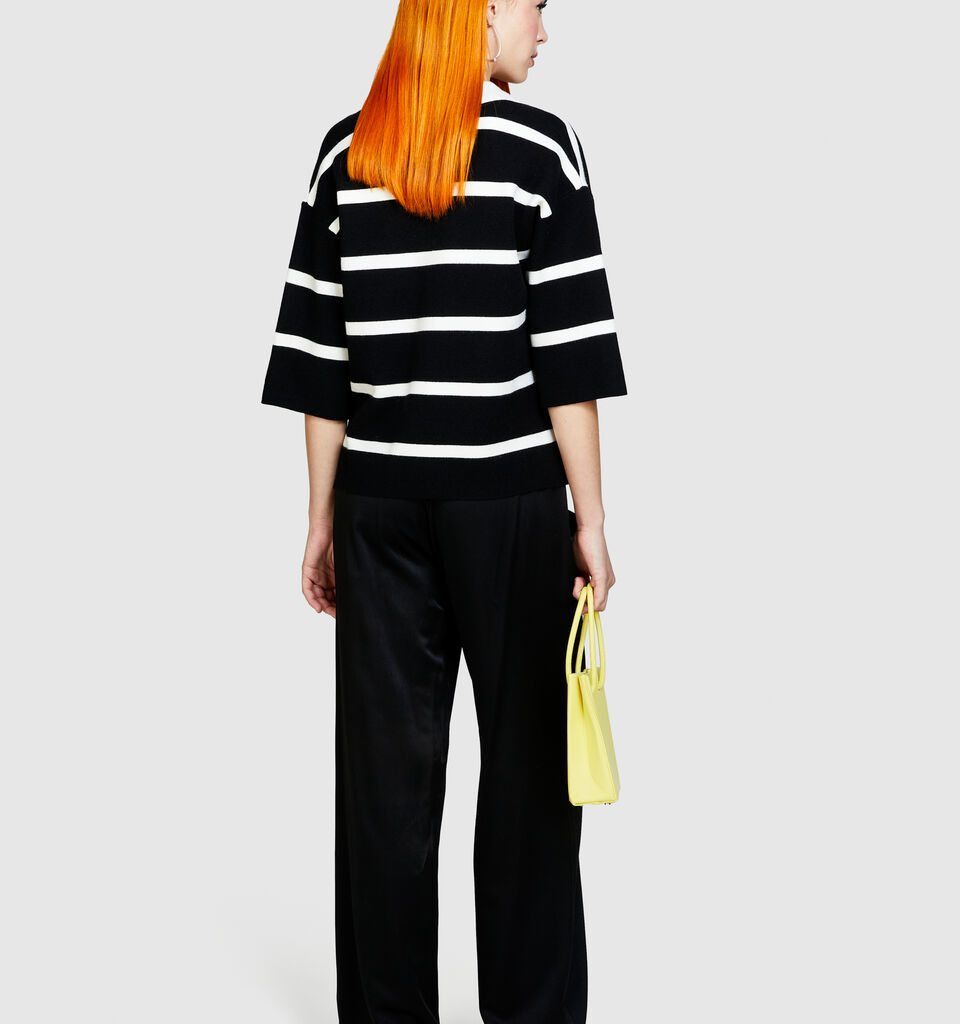 Satin pants - women's palazzo trousers - Black | Sisley image number 3
